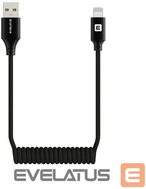 Kabelis USB Evelatus AutoSpring Coiled Cable USB A to Lightning 1.2M cable Juodas (TKCB-746AL1WH)
