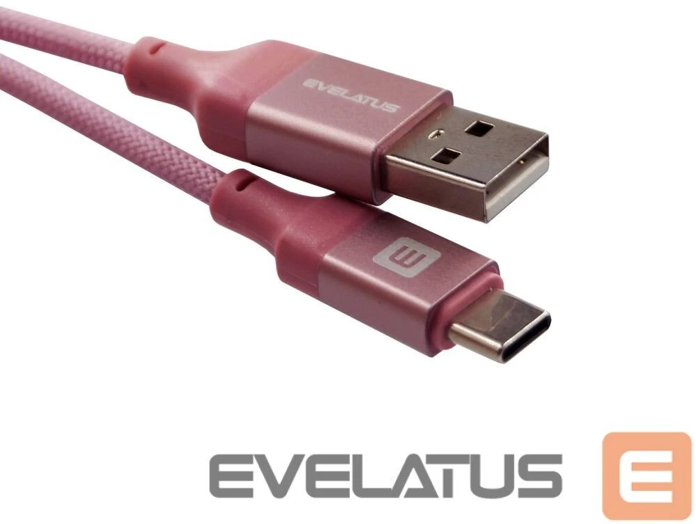 USB kabelis Evelatus Cable USB A to C 2M Aliuminio korpusas pintas Rožinė Rožinė (TKCB-746AC1PK)