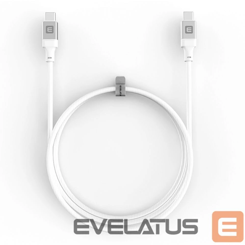 Evelatus Premium USB-C uz USB-C kabelis 2M 60W 3.2A Alumīnija pītais balts