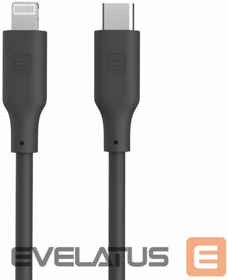 Kabelis USB Evelatus C to Lightning Silicone Cable 1.2M (MFI10CL) 60W / 20V3A Juodas (MFI10CLW)