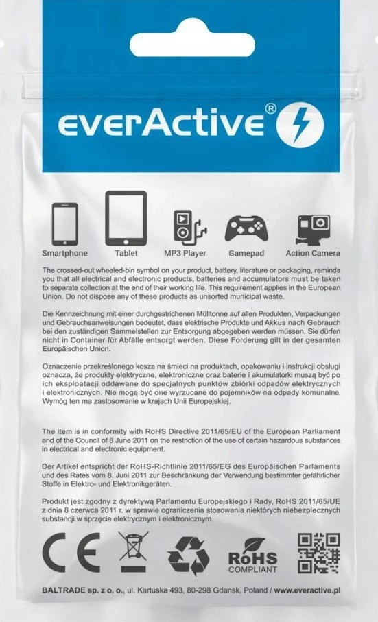 USB Laidas - everActive CBB-2MG Micro USB 2.0, 2,4 A Greitasis Įkrovimas, 480 Mbps Duomenų Perdavimo Sparta, 2 m, Juoda