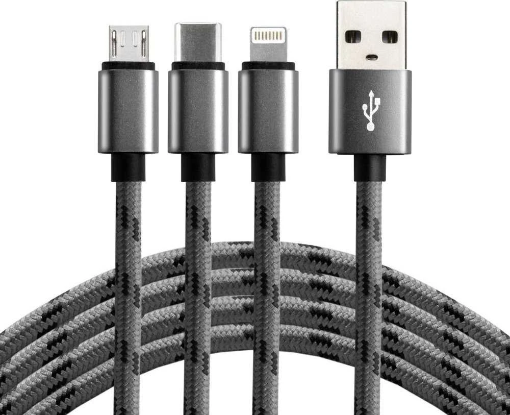 everActive pintas USB 2.4A 1.2m kabelis trys-viename micro-USB, USB-C ir Lightning
