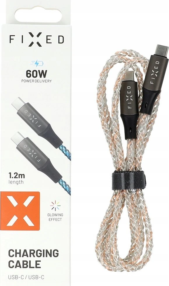 Fixed Fiksuotas USB-C/USB-C su PD palaikymu, 1,2 m, 60 W, „Rainbow“