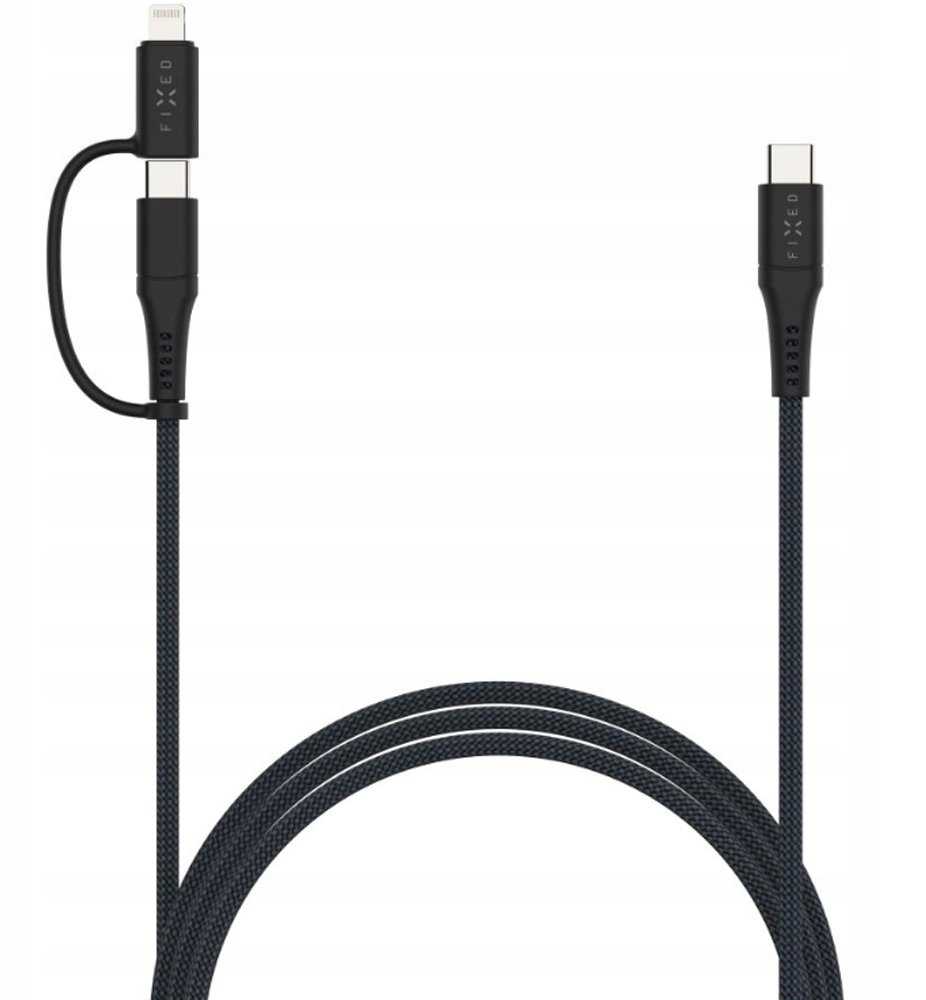 Kabelis USB Fixed USB-C - USB-C + Lightning 3 m Pilka (FIXDB-CCL3-GR)