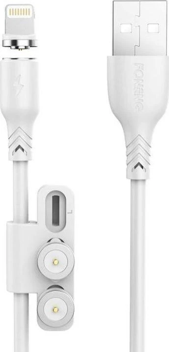 Foneng X62 Magnetic 3in1 USB į USB-C / Lightning / Micro USB kabelis, 2.4A, 1m (baltas)