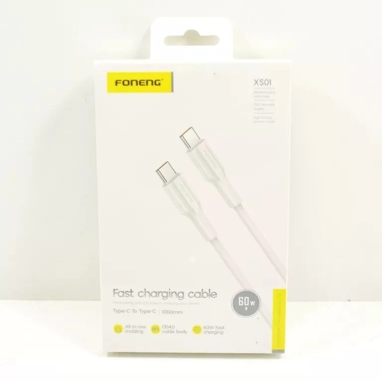 Foneng XS01 60W USB-C į USB-C laidas, 1m (baltas)