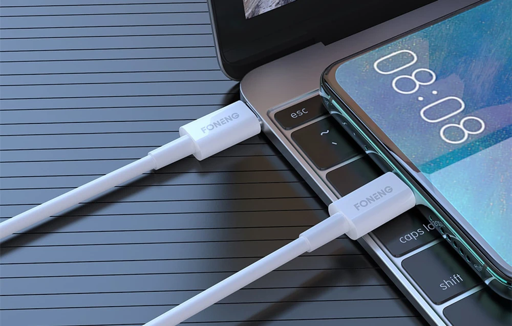 Foneng X55 USB-C į USB-C laidas, 60 W, 2 m (baltas)