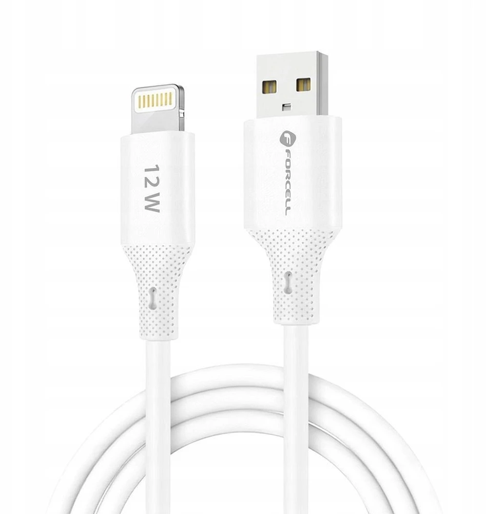 USB A tipo laidas su „Lightning“ jungtimi Forcell F-Energy 2,4A 12W silikoninis, 1 m, C343 baltas