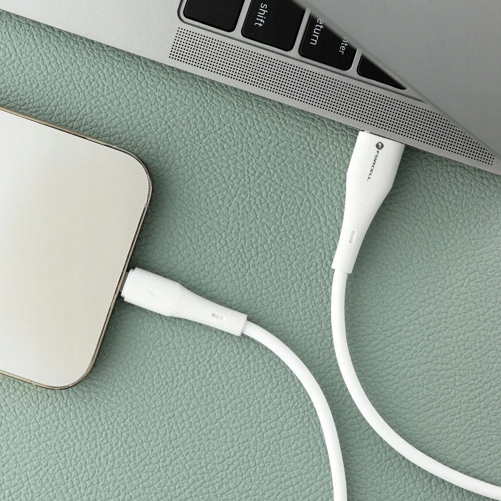 USB A tipo laidas su „Lightning“ jungtimi Forcell F-Energy 2,4A 12W silikoninis, 1 m, C343 baltas