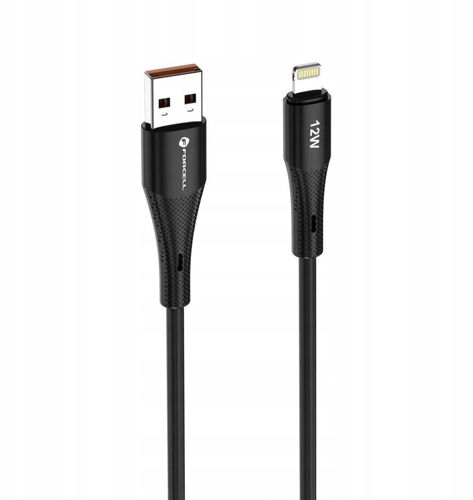 USB A tipo laidas su „Lightning“ jungtimi Forcell F-Energy 2,4A 12W silikoninis, 1 m, C343, juodas