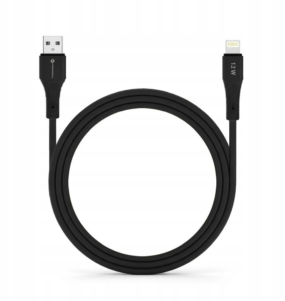 USB A tipo laidas su „Lightning“ jungtimi Forcell F-Energy 2,4A 12W silikoninis, 1 m, C343, juodas