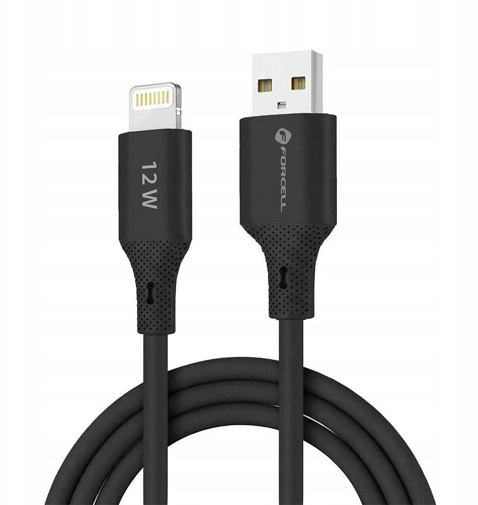 USB A tipo laidas su „Lightning“ jungtimi Forcell F-Energy 2,4A 12W silikoninis, 1 m, C343, juodas