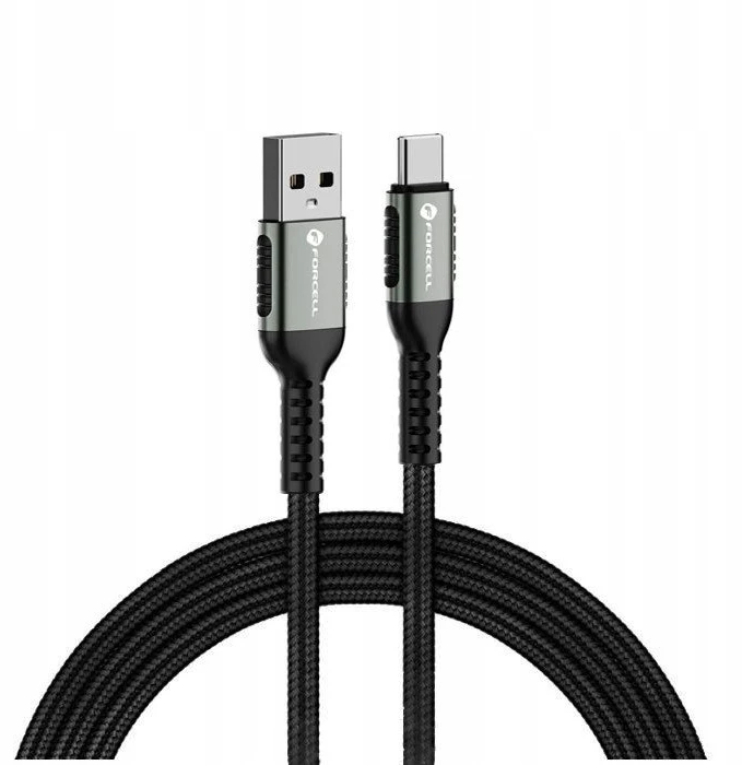 USB A į USB C laidas Forcell F-Energy QC4.0 3A 66W Cafule 0,5 m C256 juodas