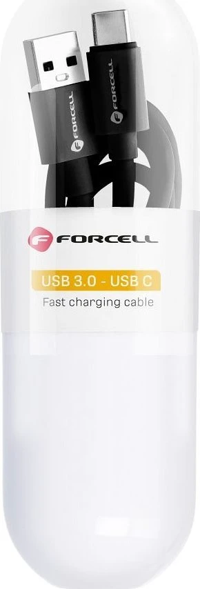 USB A į USB C laidas Forcell F-Energy QC3.0 3A Tube 1 m C398 juodas