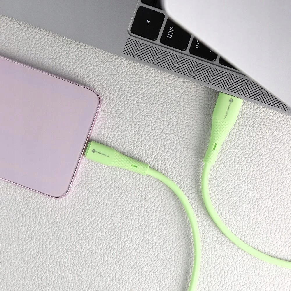 USB A į USB C laidas Forcell F-Energy QC4.0 3A 66W silikoninis 1 m C342 žalias