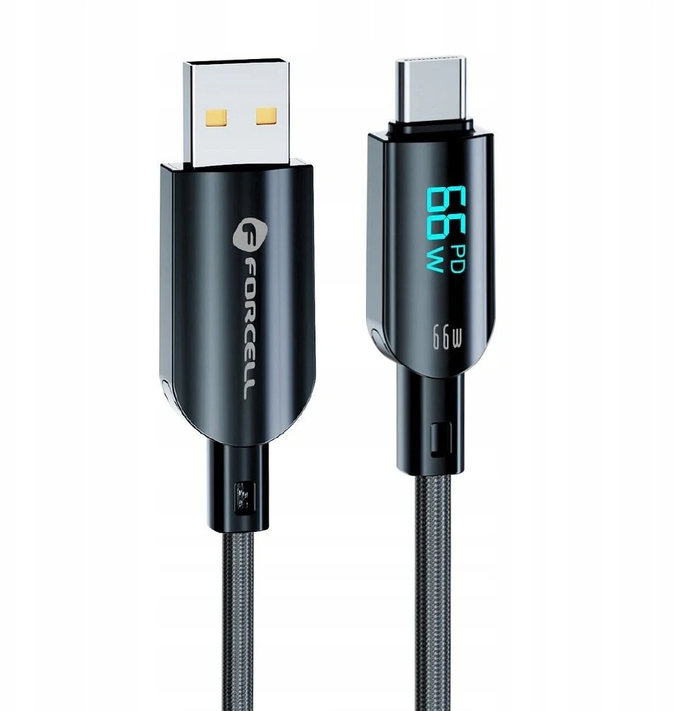 USB A į USB C laidas Forcell F-Energy QC4.0 PD 3A 66W Skaitmeninis 1,2 m C272 juodas