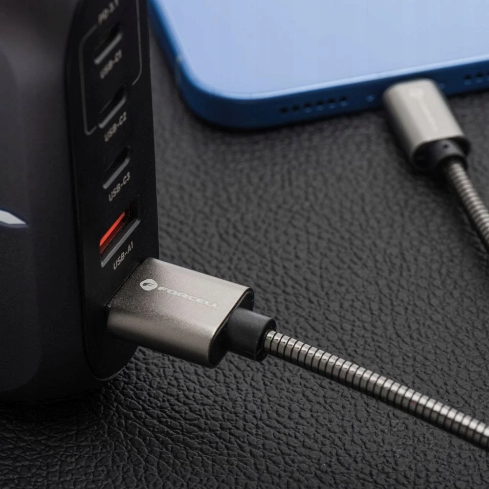 USB A į USB C laidas Forcell F-Energy QC4.0 3A 66W metalinis 2 m C234 sidabrinis