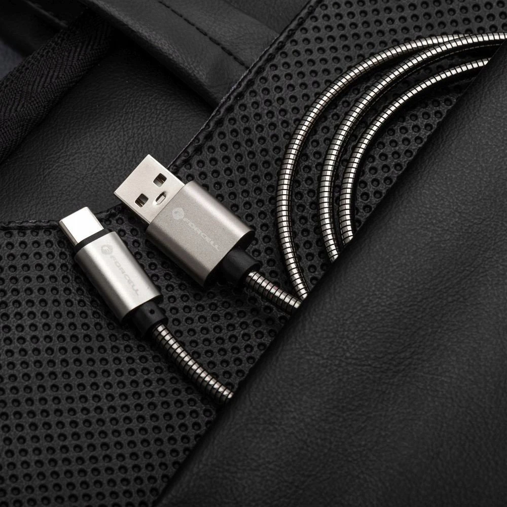USB A į USB C laidas Forcell F-Energy QC4.0 3A 66W metalinis 2 m C234 sidabrinis