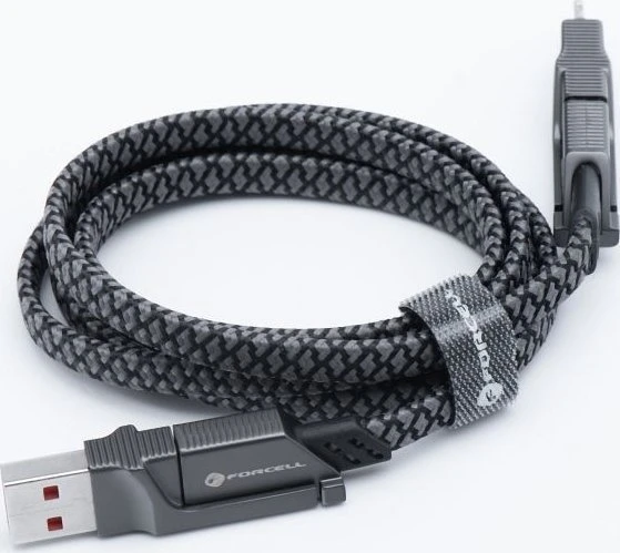 Laidas 4in1 USB C / USB A į USB C / Lightning Forcell F-Energy QC PD 3A 60W 1 m C241 chromuotas