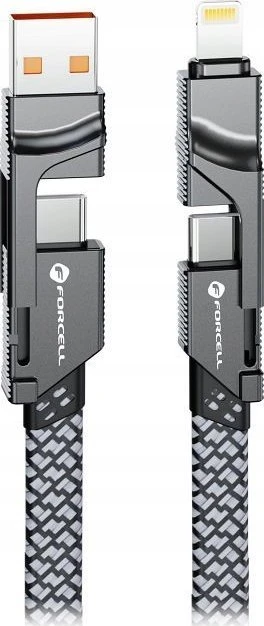 Laidas 4in1 USB C / USB A į USB C / Lightning Forcell F-Energy QC PD 3A 60W 1 m C241 chromuotas
