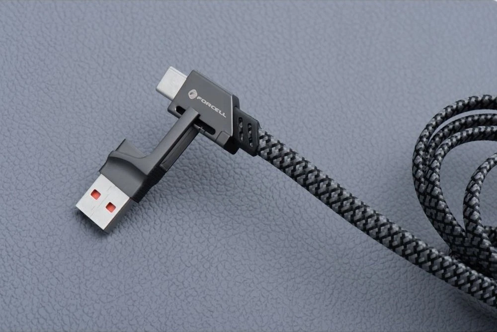 Laidas 4in1 USB C / USB A į USB C / Lightning Forcell F-Energy QC PD 3A 60W 1 m C241 chromuotas