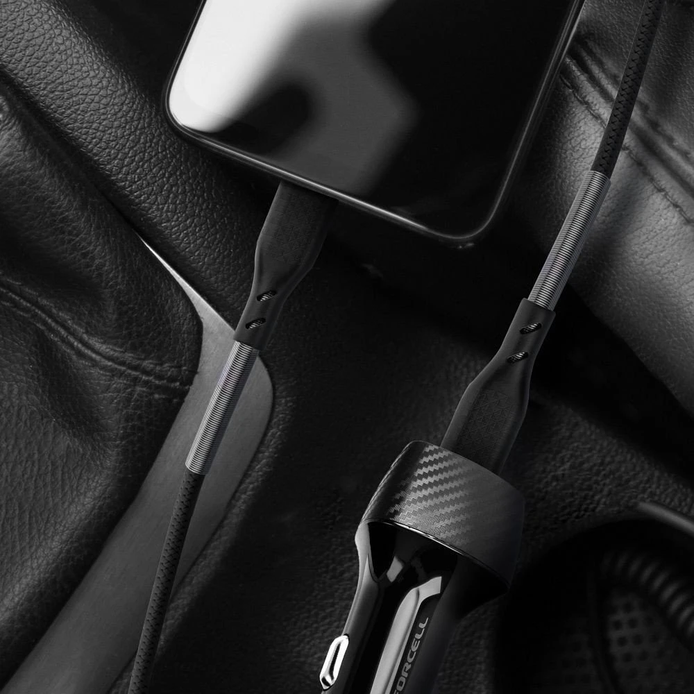 USB C - Lightning laidas Forcell F-Energy PD 3A 27W Carbon 1 m CB-01C juodas
