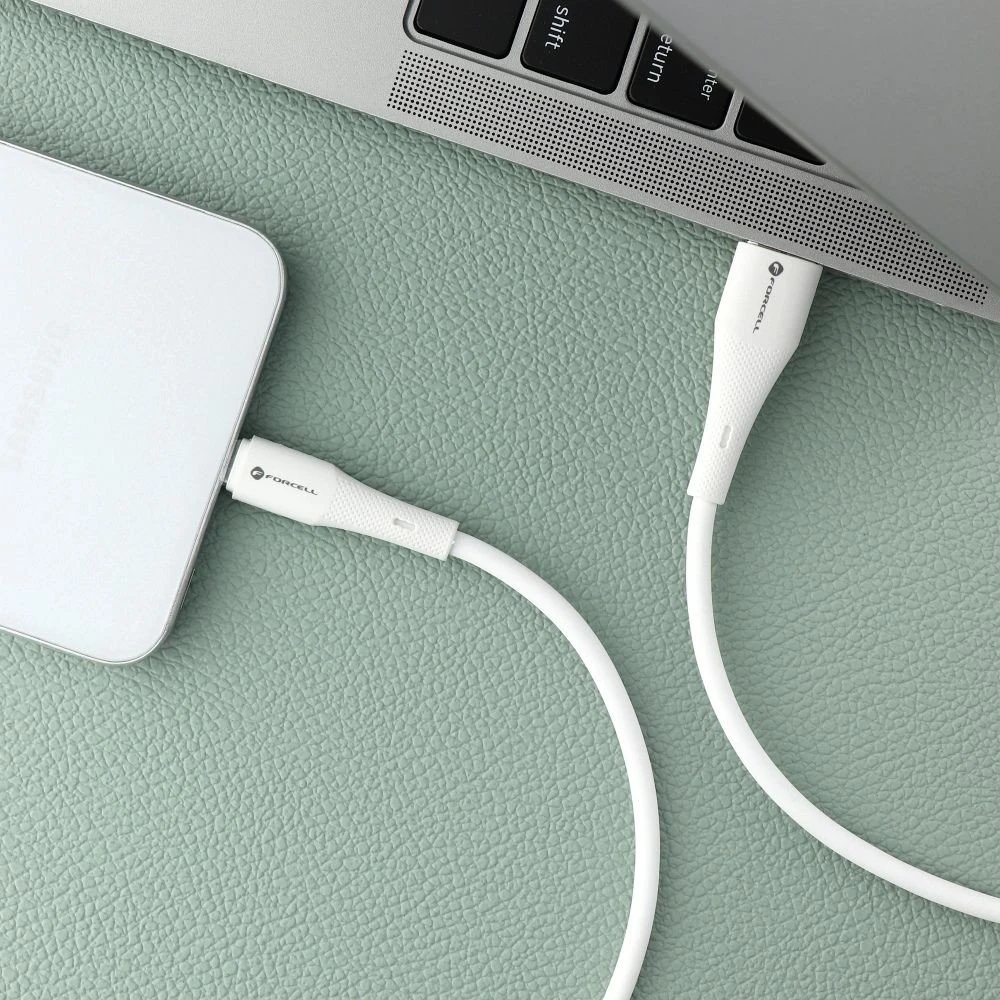 USB C į Lightning kabelis Forcell F-Energy PD 3A 27W silikoninis 1 m C346 baltas