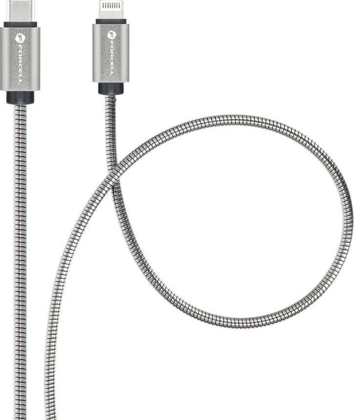 USB C - Lightning laidas Forcell F-Energy PD 3A 27W metalinis 1 m C238 sidabrinis