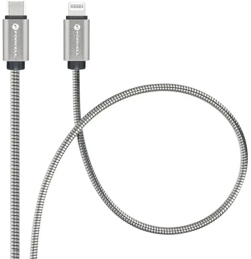 USB C - Lightning laidas Forcell F-Energy PD 3A 27W metalinis 2 m C238 sidabrinis
