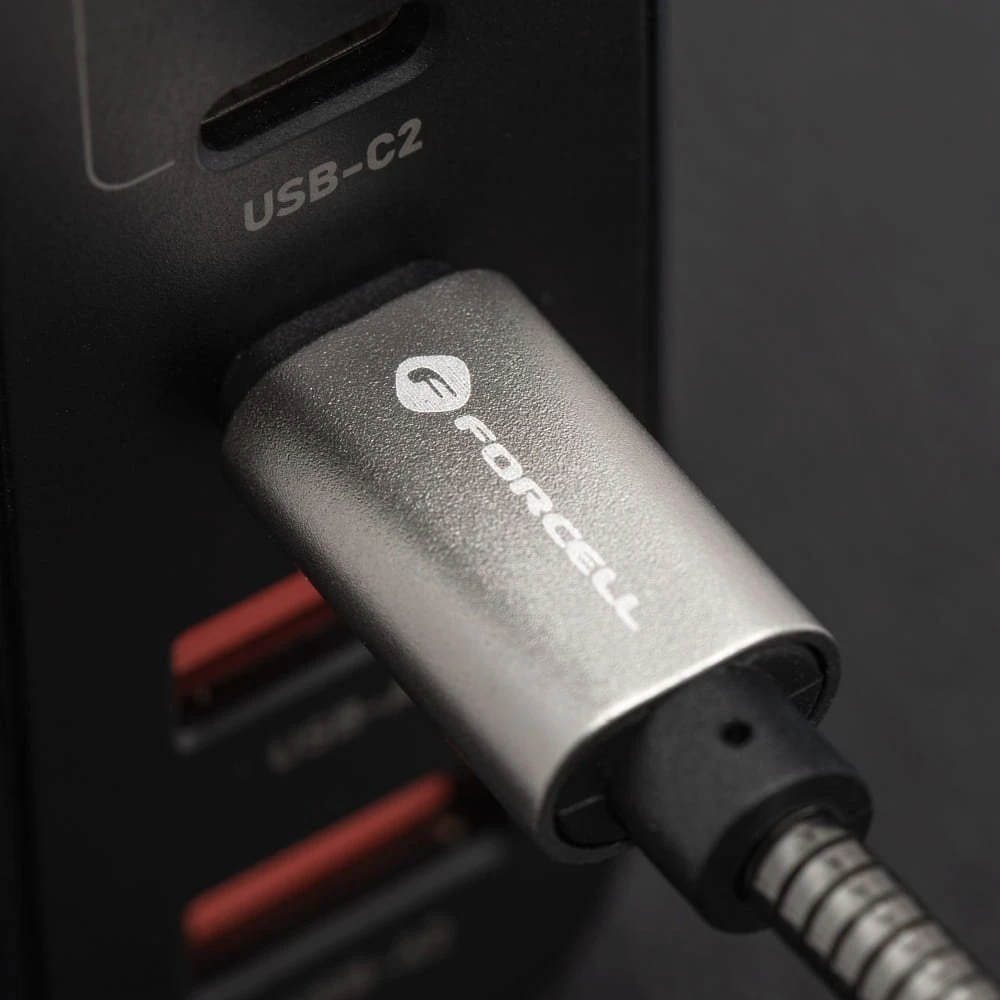 USB C - Lightning laidas Forcell F-Energy PD 3A 27W metalinis 2 m C238 sidabrinis