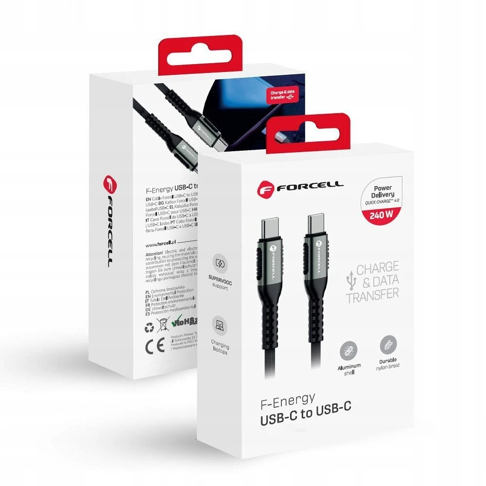 USB C į USB C laidas Forcell F-Energy QC4.0 PD 5A 240W Cafule 0,5 m C263 juodas