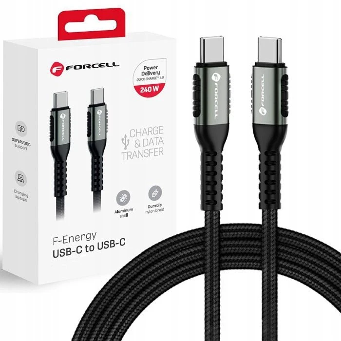 USB C į USB C laidas Forcell F-Energy QC4.0 PD 5A 240W Cafule 0,5 m C263 juodas