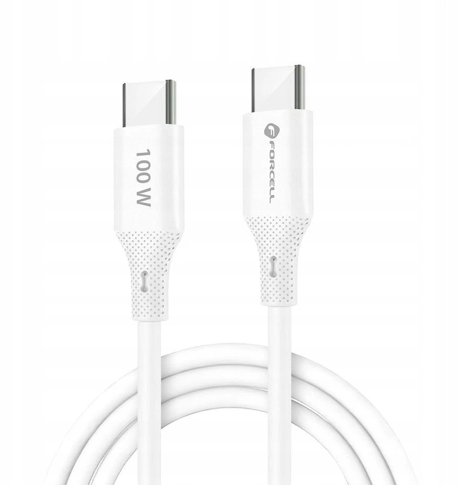 USB C laidas į USB C jungtį Forcell F-Energy QC4.0 PD 5A 100W silikoninis 1 m C347 baltas