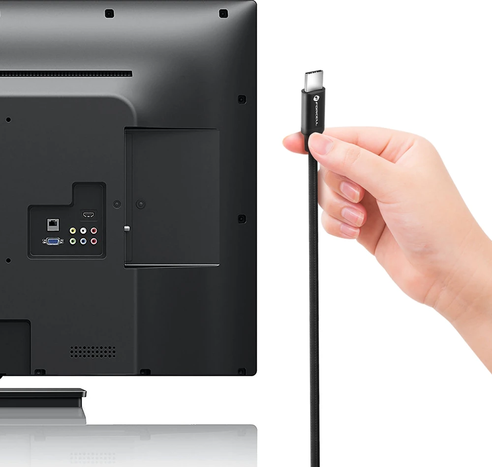 USB C į USB C laidas Forcell F-Energy QC4.0 PD 5A 100W E-mark / 4K / Thunderbolt / 20Gbit/s 1 m C391 juodas