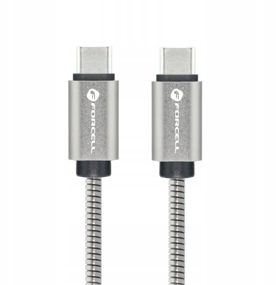 USB C į USB C laidas Forcell F-Energy QC4.0 PD 3A 66W metalinis 2 m C237 sidabrinis
