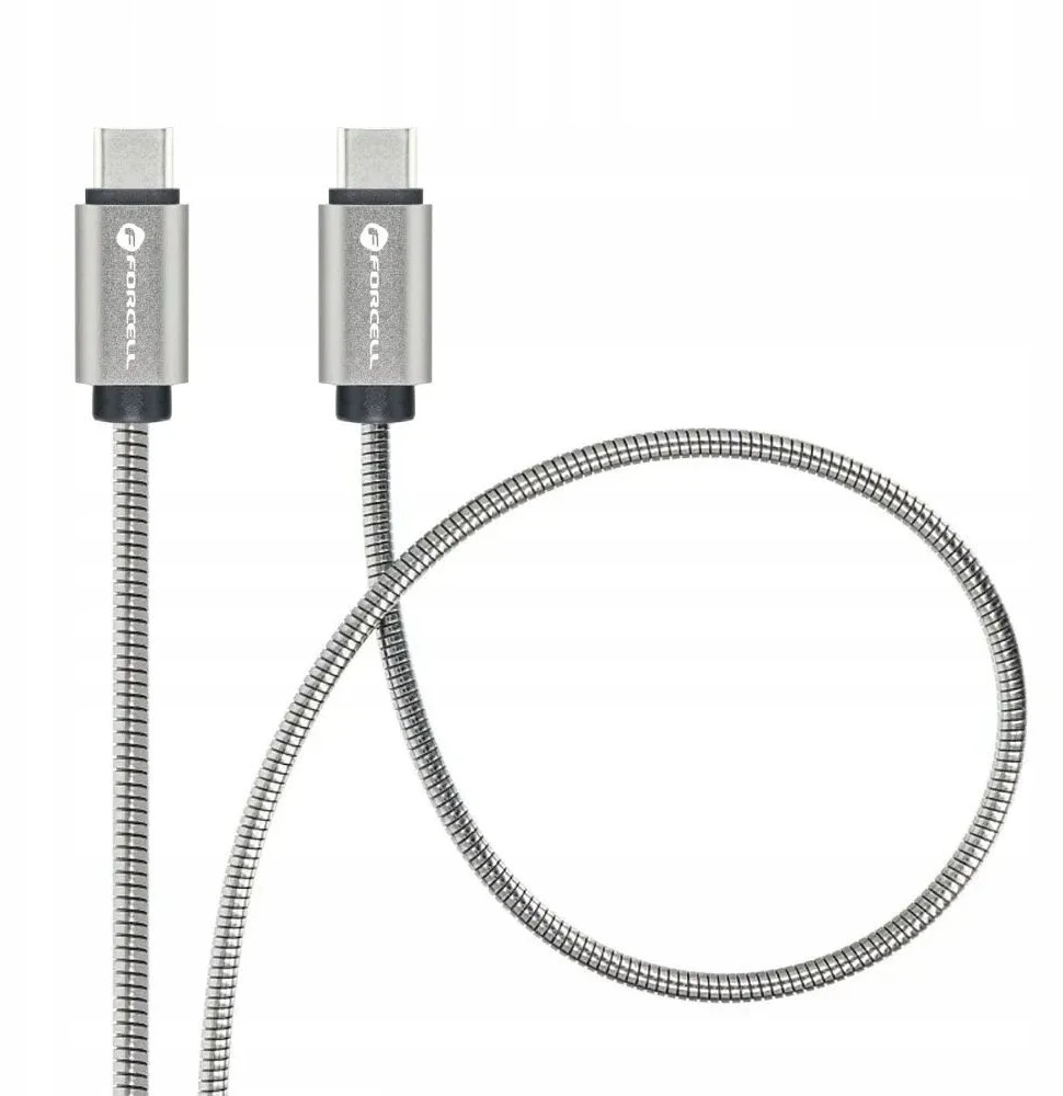 USB C į USB C laidas Forcell F-Energy QC4.0 PD 3A 66W metalinis 2 m C237 sidabrinis