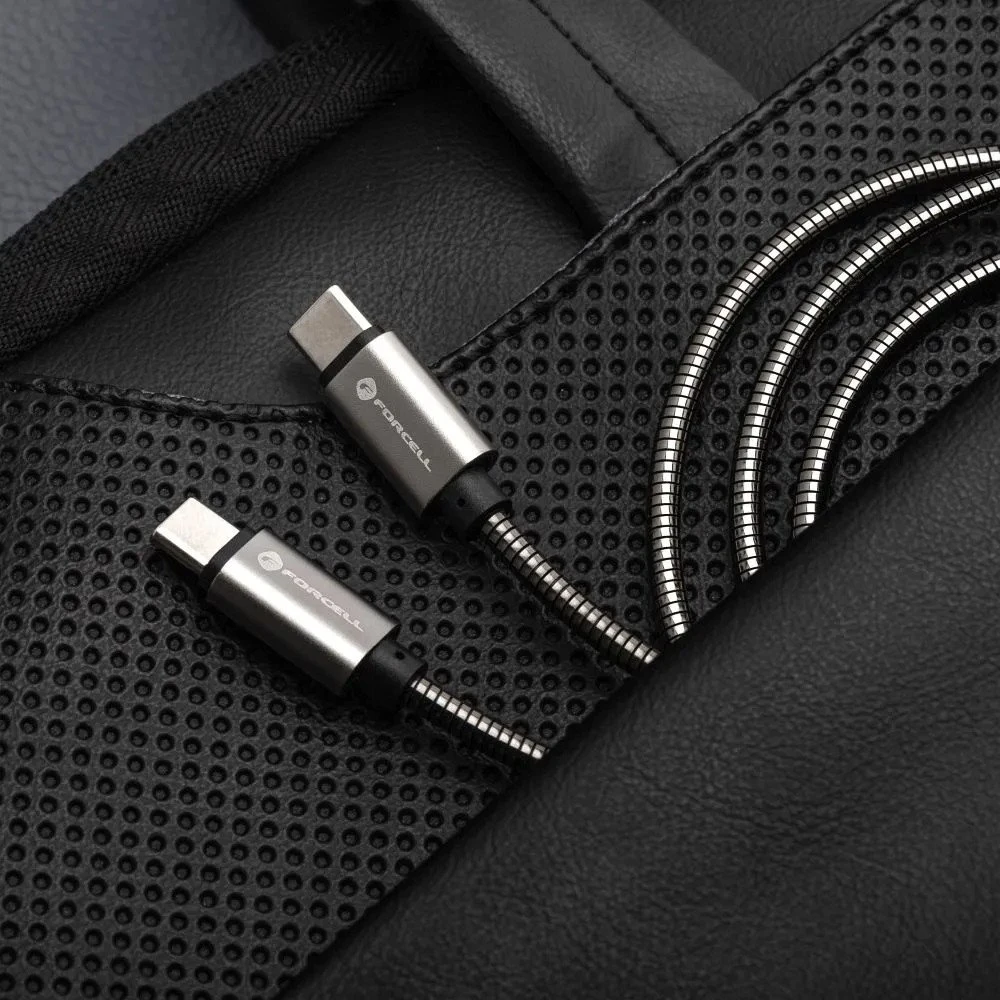 USB C į USB C laidas Forcell F-Energy QC4.0 PD 3A 66W metalinis 2 m C237 sidabrinis