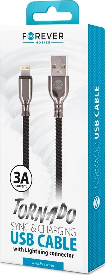 Forever Tornado USB – Lightning laidas 1,0 m 3A juodas