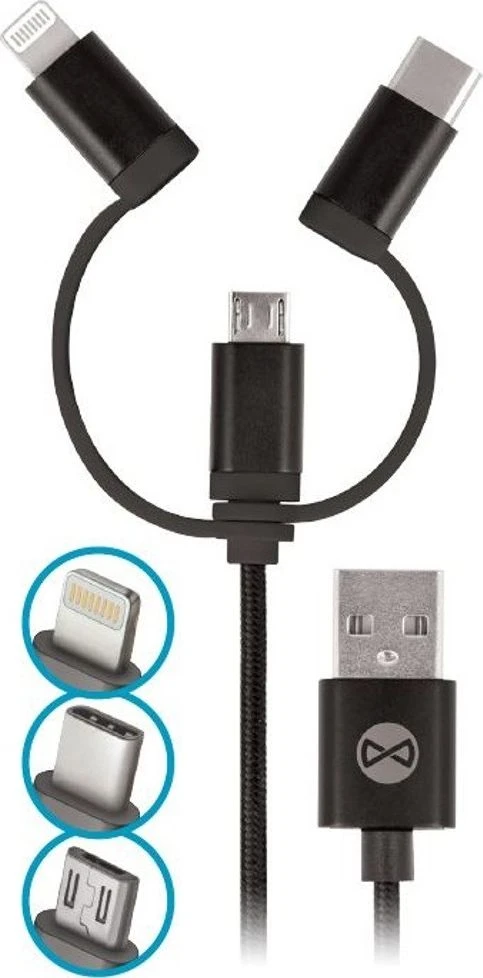 Forever 3in1 laidas USB – Lightning + USB-C + microUSB 1,0 m 1,5A juodas