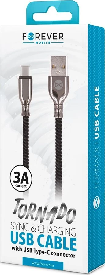 Forever Tornado USB – USB-C laidas 1,0 m 3A juodas