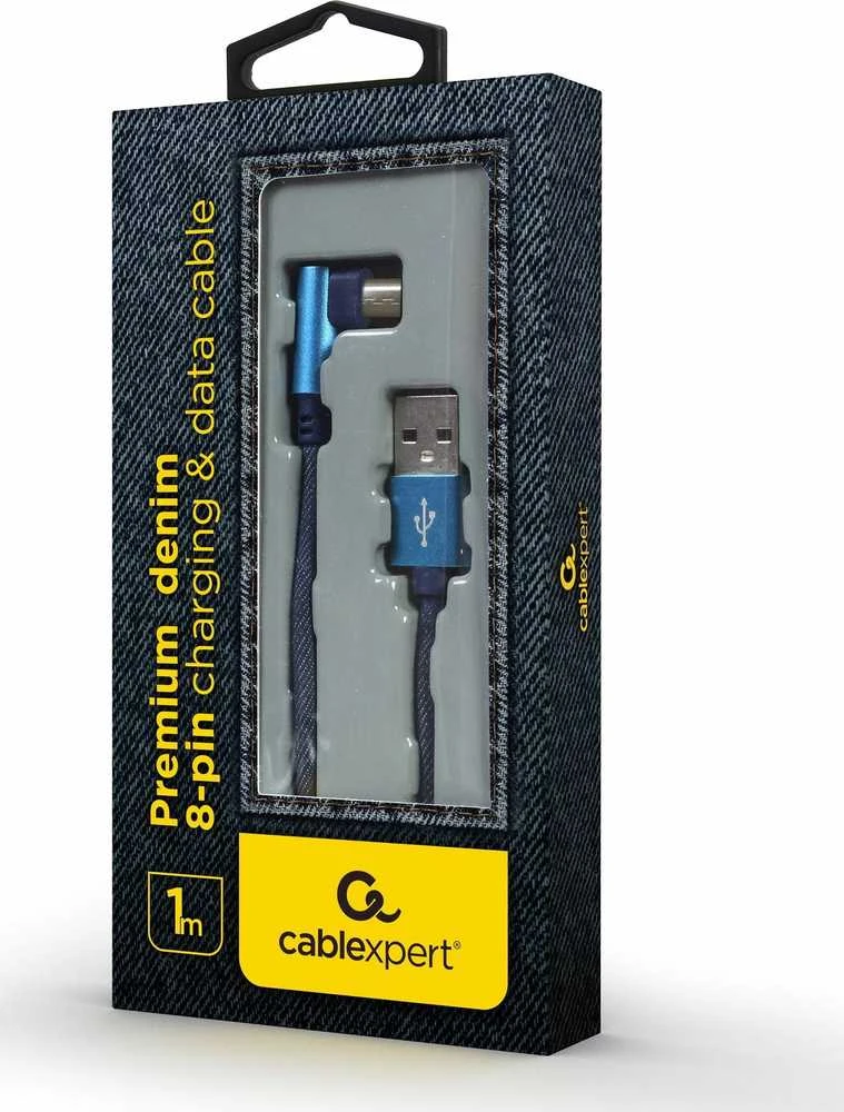 Kabelis USB 2.0 – microUSB 1m tekstilės pynė, kampinė Gembird jungtis