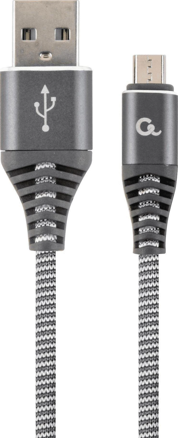 GEMBIRD CC-USB2B-AMmBM-1M-WB2 Premium medvilnės pintas Micro-USB įkrovimo ir duomenų laidas 1m pilkas/baltas