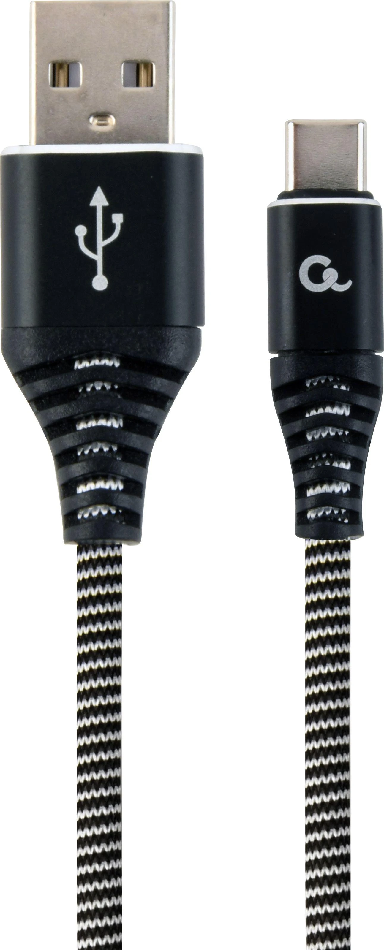 GEMBIRD CC-USB2B-AMCM-2M-BW Premium medvilnės pintas Type-C USB įkrovimo ir duomenų laidas 2m juodas/baltas
