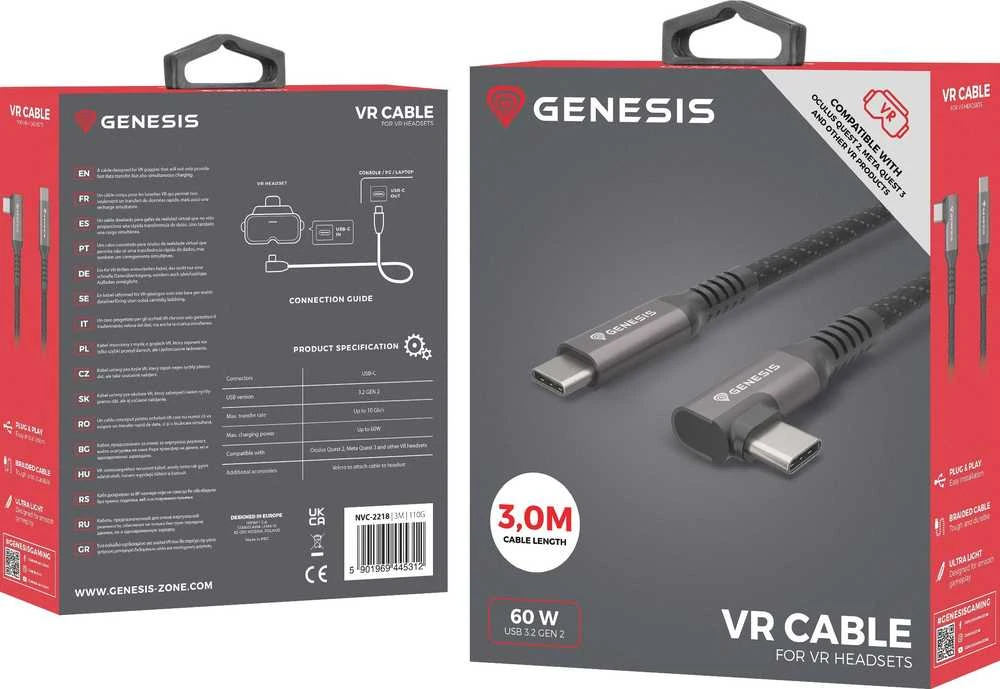 Genesis USB-C 3.2 3.0m juoda PD 60W VR