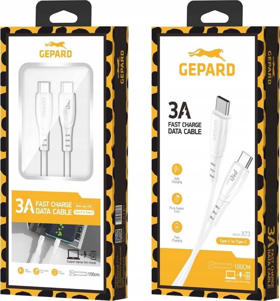 Kabelis GEPARD USB-C - USB-C 60W
