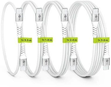 Kabelis USB Goobay 4 vnt. Supersoft USB-C kabelis, 0,5 m, 1 m, 2 m, 3 m, balta