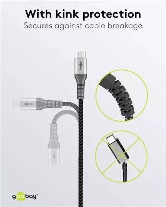 Kabelis USB Goobay Kabelis tekstylny USB-C™ do USB-C™ su metalowymi złączami 0,15 m - Długość kabla 0.15 m
