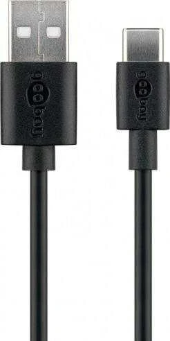 Goobay USB A 2.0 - USB C laidas juodas - 0.5m