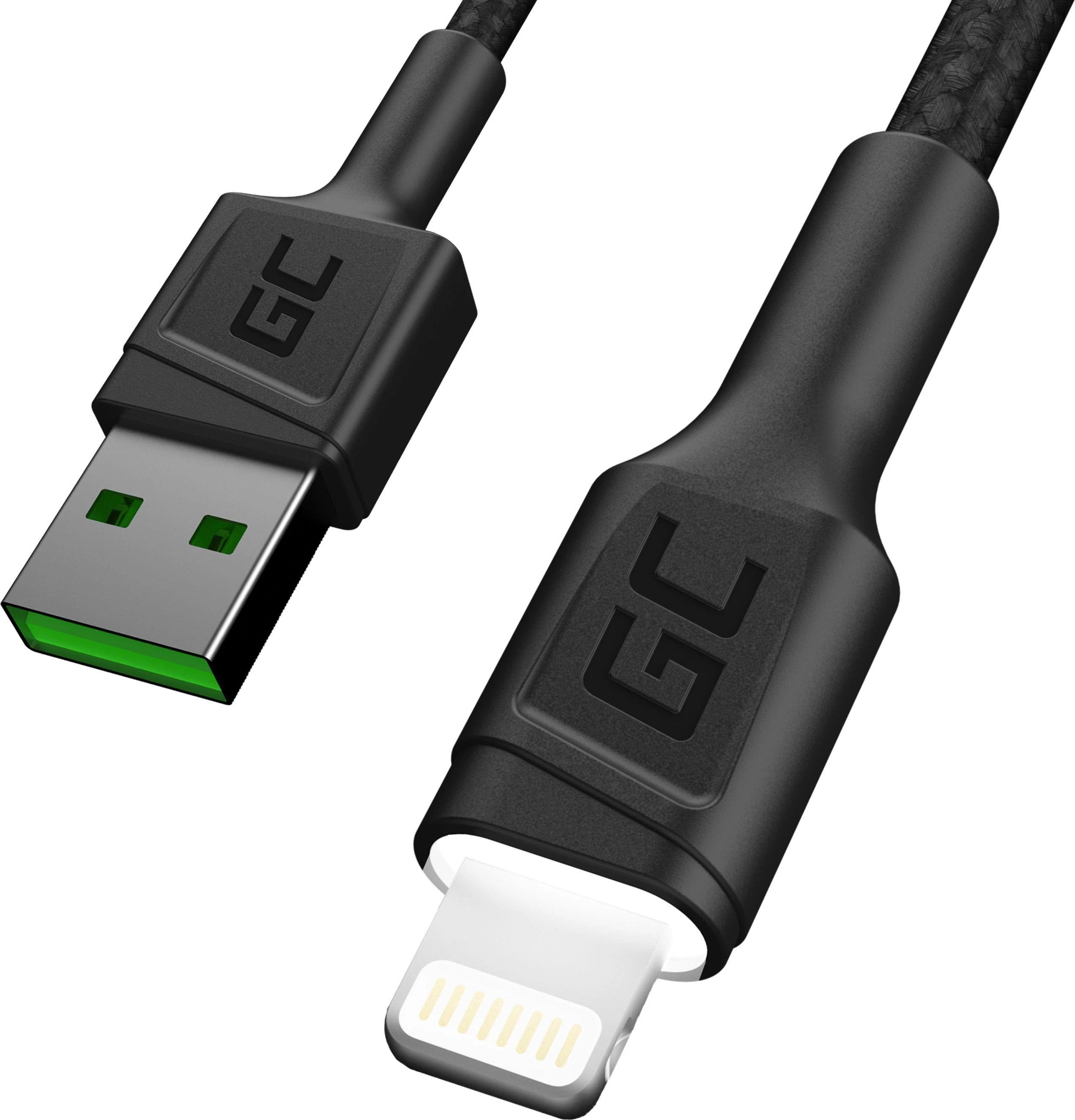 Žalias Cell Cable Žalias Cell Ray USB-A - Lightning Baltas LED 200cm su Apple 2.4A greito įkrovimo palaikymu