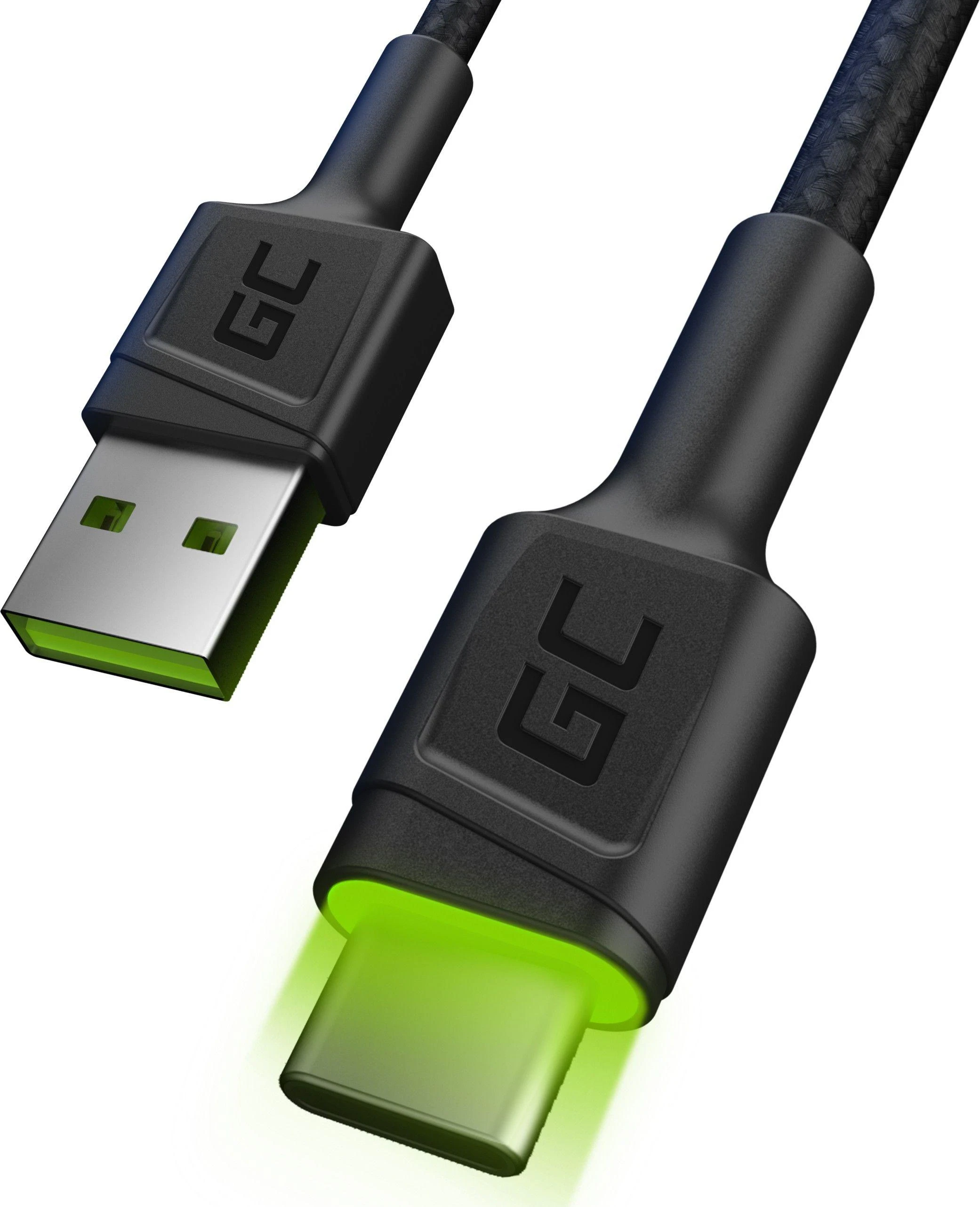 Green Cell Žalias Cell Cable Žalias Cell Ray USB-A - USB-C Žalias LED 200cm su Ultra Charge QC3.0 greito įkrovimo palaikymu
